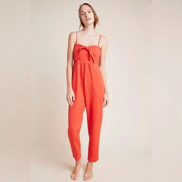 Saturday Sunday Isabel Jumpsuit Size S Red Orange Cotton Gauze Anthropologie - Picture 2 of 13